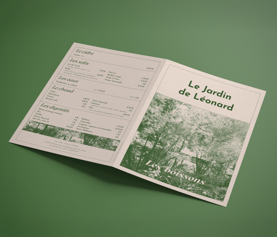 Le Jardin de Léonard - dépliant carte des boissons